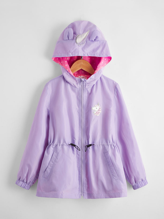 Girls Unicorn Patched Ear & Horn Detail Wind Jacket