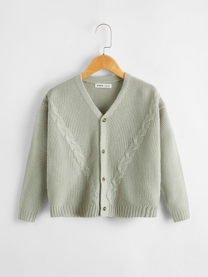 Boys Solid Button Front Cardigan
