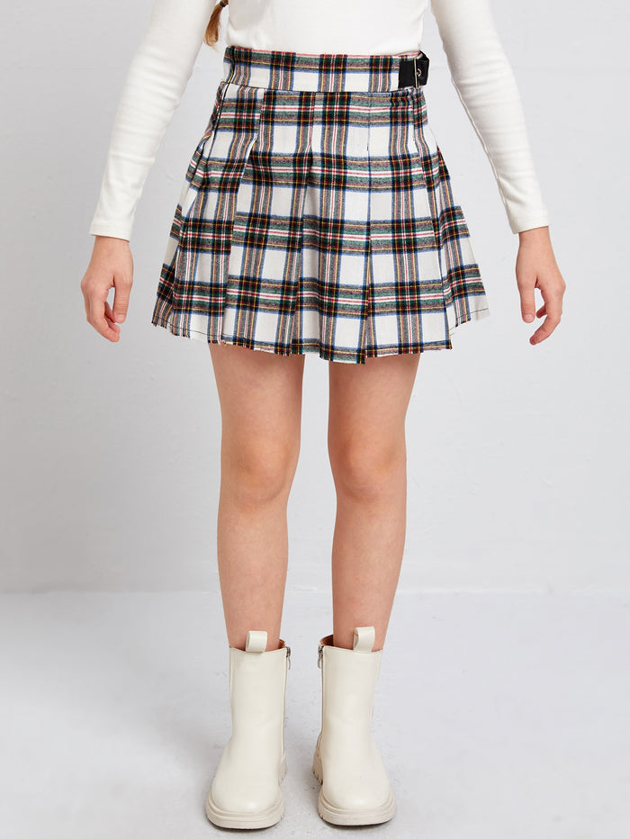 Girls Tartan High Waist Pleated Skirt Multicolor