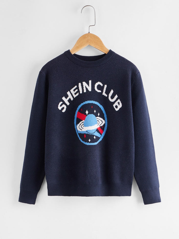 Boys Letter & Planet Pattern Sweater