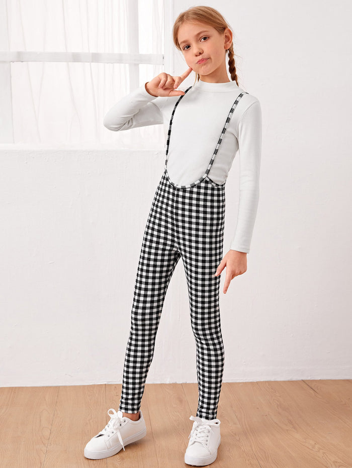 Girls Gingham Overall Jumpsuit Without Tee