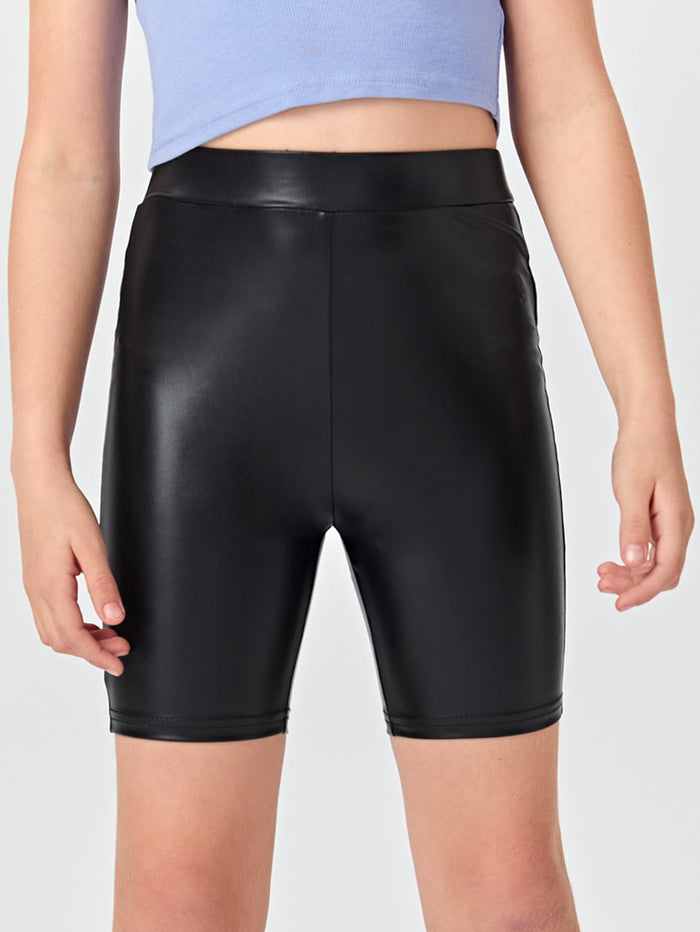 Girls PU Leather Biker Shorts
