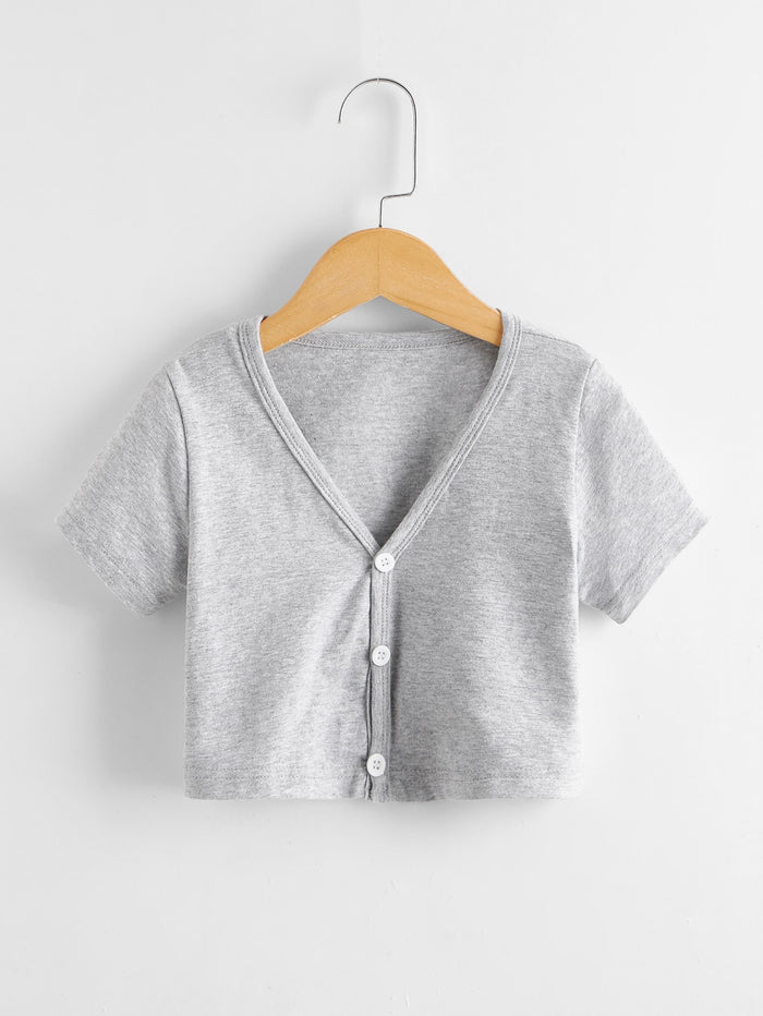 Toddler Girls Solid Button Up Tee