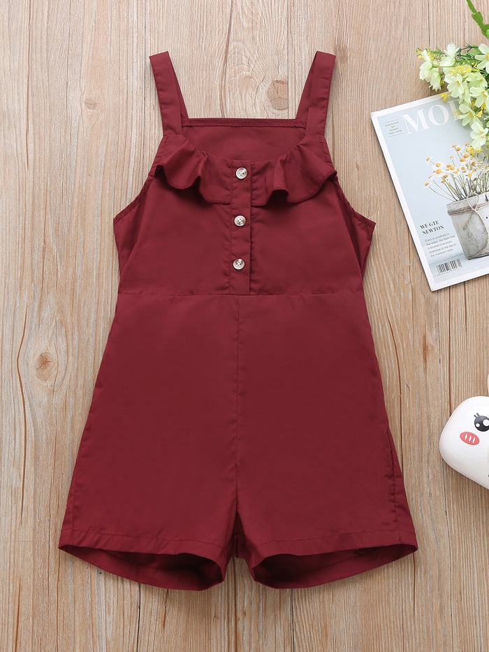 Toddler Girls Cut Out Back Ruffle Button Jumpsuit