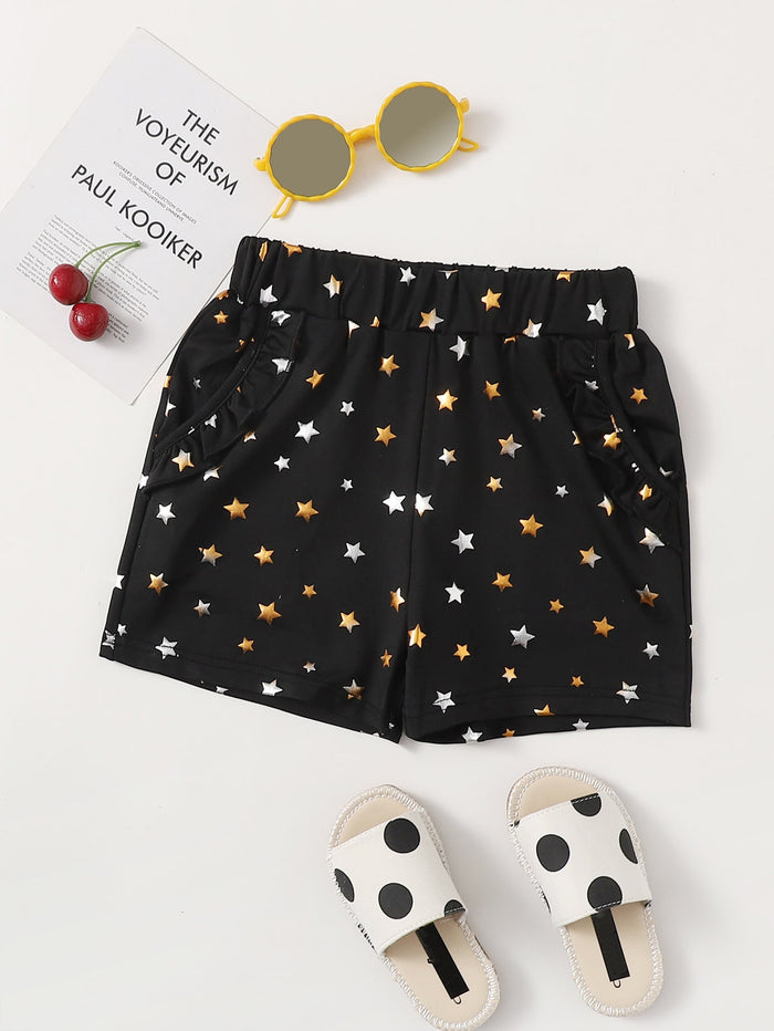 Toddler Girls Star Print Ruffle Trim Shorts