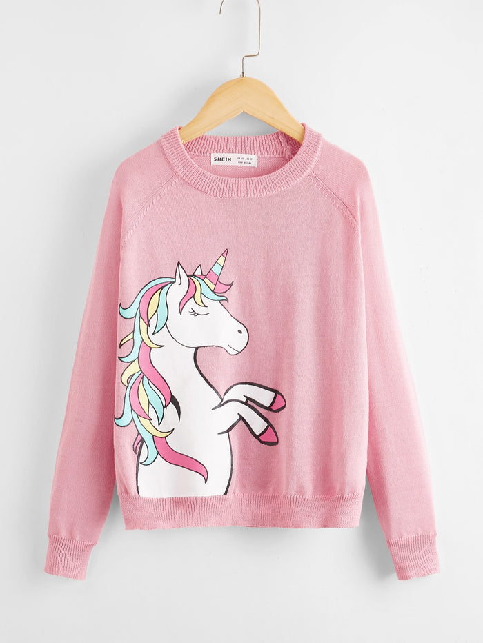 Girls Raglan Sleeve Unicorn Sweater