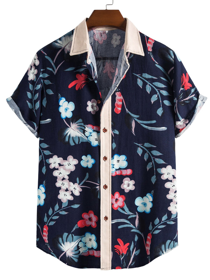 Men Button Front Allover Floral Print Linen Shirt