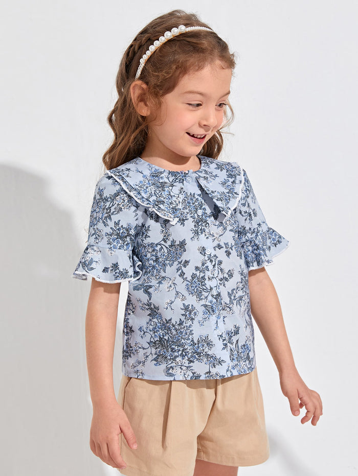 Toddler Girls Floral Flounce Sleeve Blouse