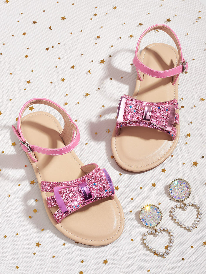 Toddler Girls Bow Decor Glitter Sandals
