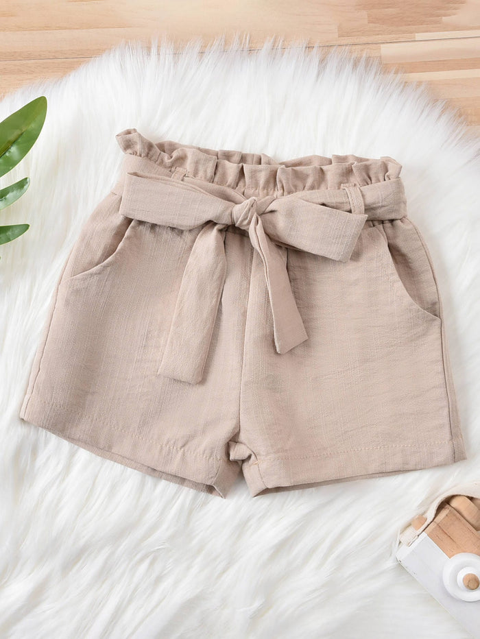 Toddler Girls Paper Bag Wist Belted Shorts