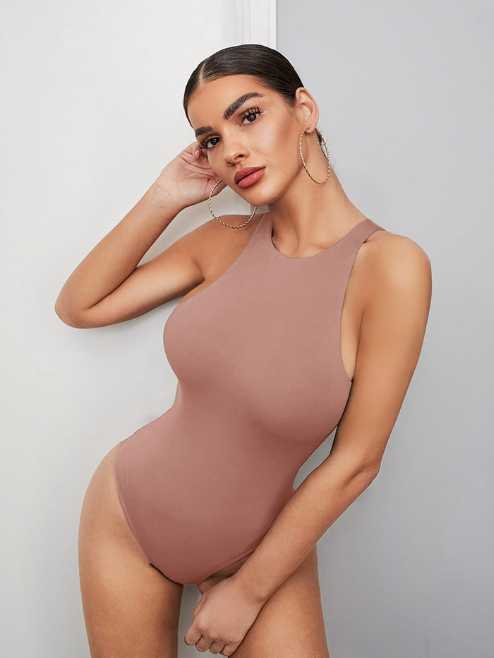 Form Fitted Solid Bodysuit Dusty Pink