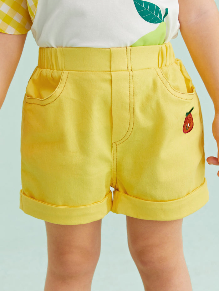 Toddler Girls Rolled Hem Embroidered Detail Shorts