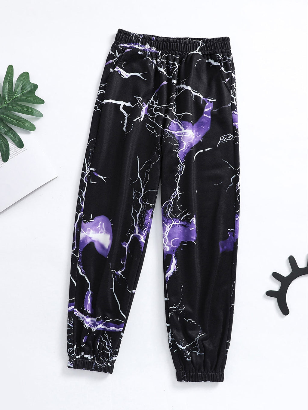 Boys Lightning Print Slant Pockets Sweatpants