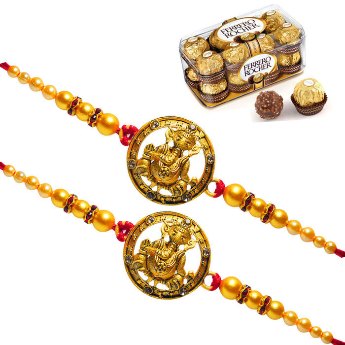 2 Rakhi - Ganeshji Rakhi With Ferrero Rocher Chocolate Box Or Kesar Kaju Katli
