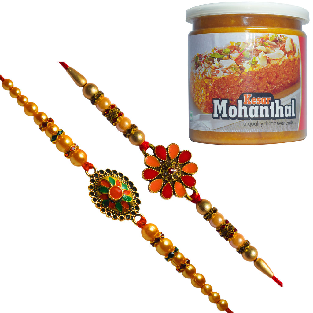 2 Rakhi - Designer Fancy Rakhi With Kesar Mohanthal