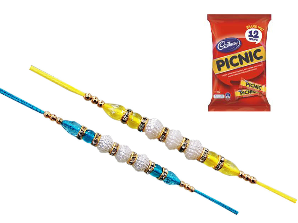 2 Rakhi - Pearl Rakhi With Cadbury Picnic Chocolate