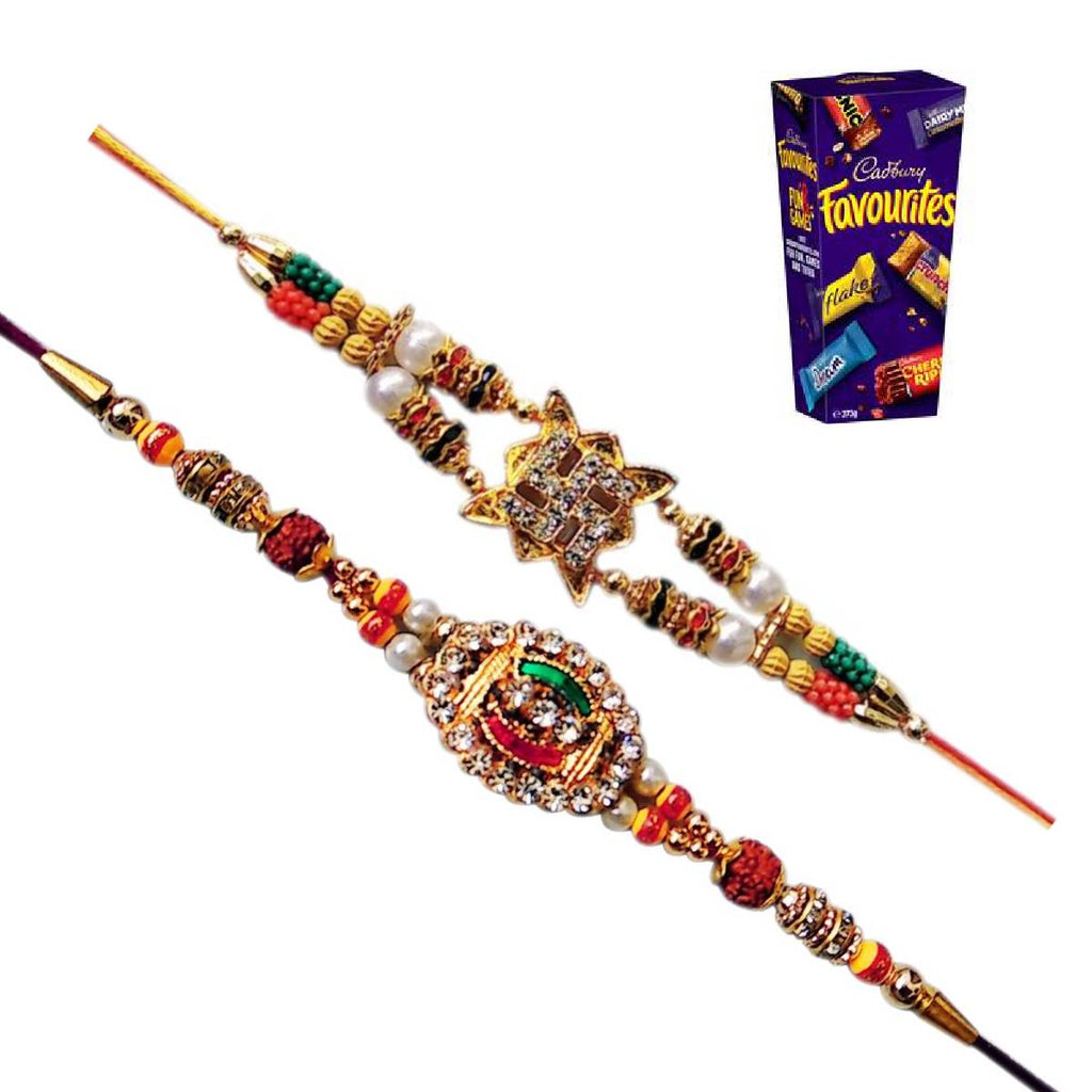 2 Rakhi - Fancy Rakhi Set With Cadbury Favourite Chocolate Box