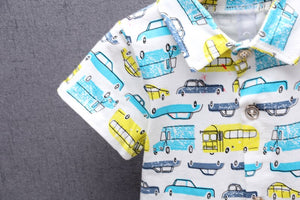 Summer Toddler Boy Cartoon Car Print Clothing Set Children Clothing Short Sleeve Shirt +Jeans for Boys Suit for Kids Clothes