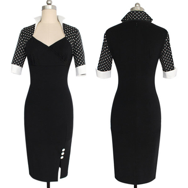 Women Dresses - Black Polka Dot Sleeve Dress