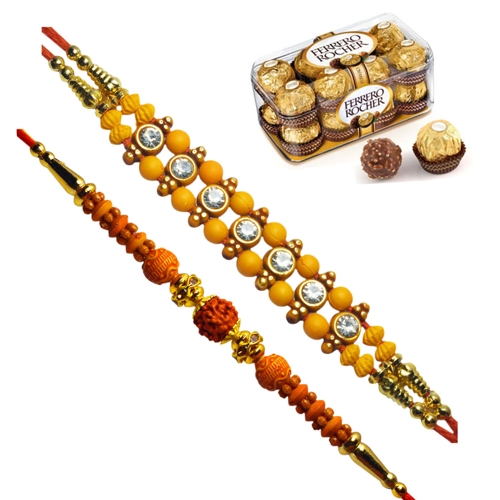 American Diamonds and Rudraksh Rakhis With Ferrero Rocher Chocolate Box