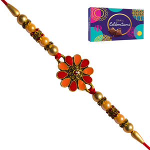 1 Rakhi -  Beads and Flower Rakhi With Chocolates