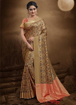Brown Bhagalpuri Silk Wedding Wear Zari Work Saree