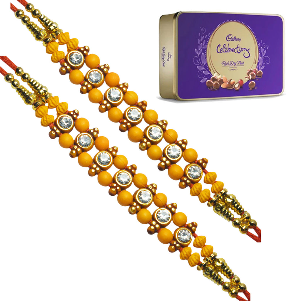 2 Rakhi - Cadbury Celebrations Rich Dry Fruit Chocolate Box with Set of 2 Rakhis