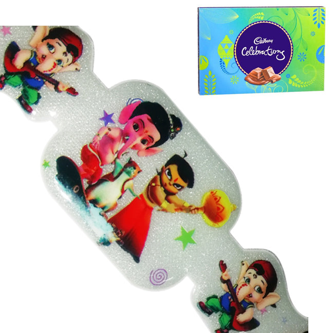 1 Rakhi - Chota Bheem and Bal Ganesh Kids Rakhi With Cadbury Celebration Chocolate Box (130g)