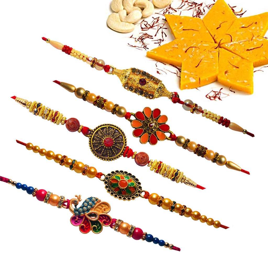 5 Rakhi - Dazzling Rakhis and Kesar Kaju Katli