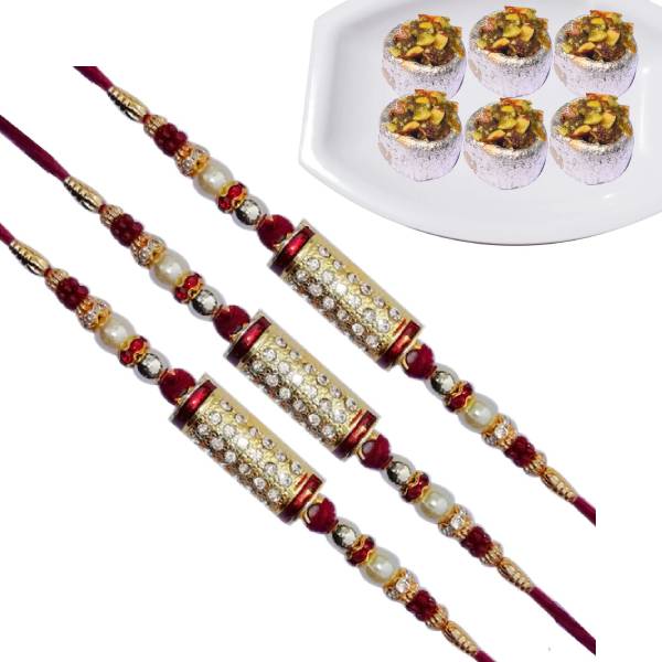 3 Rakhi - Diamond Rakhi Set With Gulkand Katori