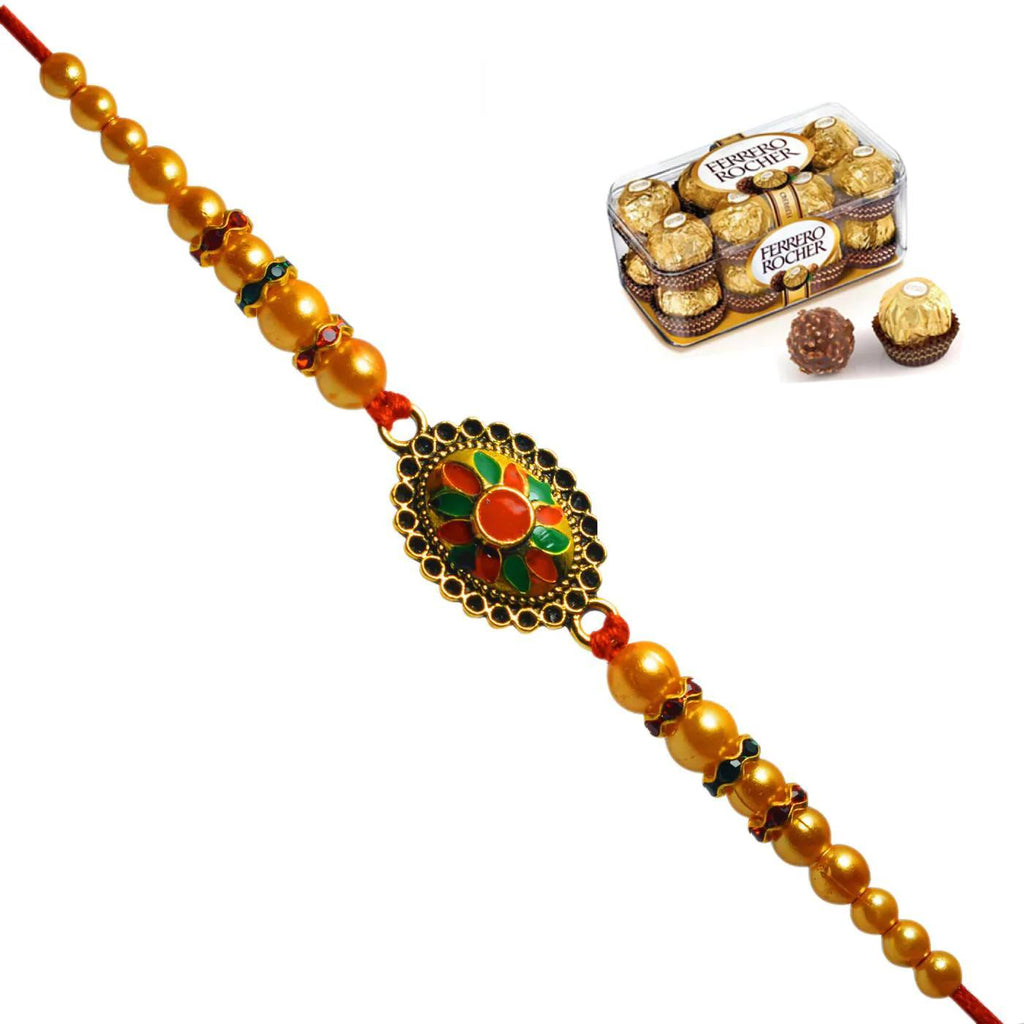 1 Rakhi - Designer Rakhi With 16 Pcs Fererro Rocher Chocolate Box