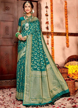 Green Banarasi Silk Traditional Wear Weaving Saree