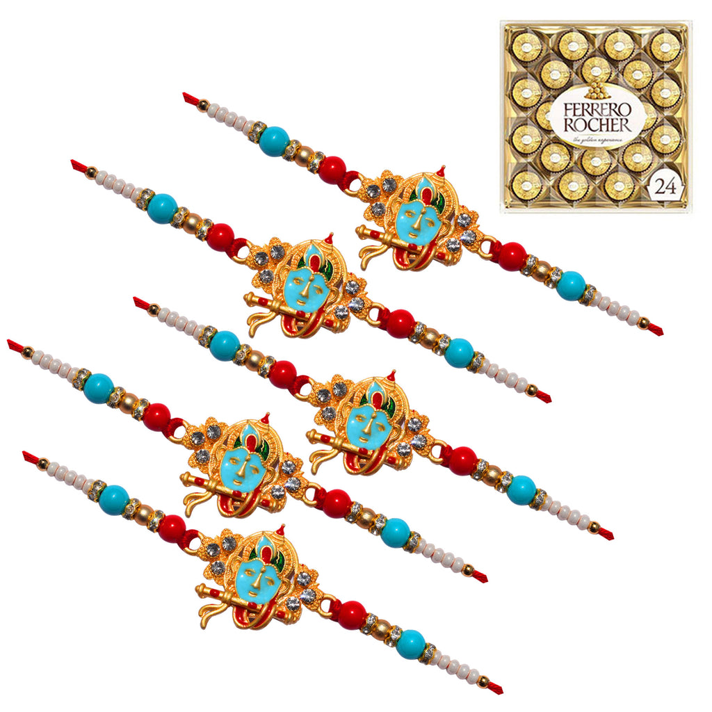 5 Rakhi - Krishna Rakhi Set with Ferrero Rocher Chocolate Box