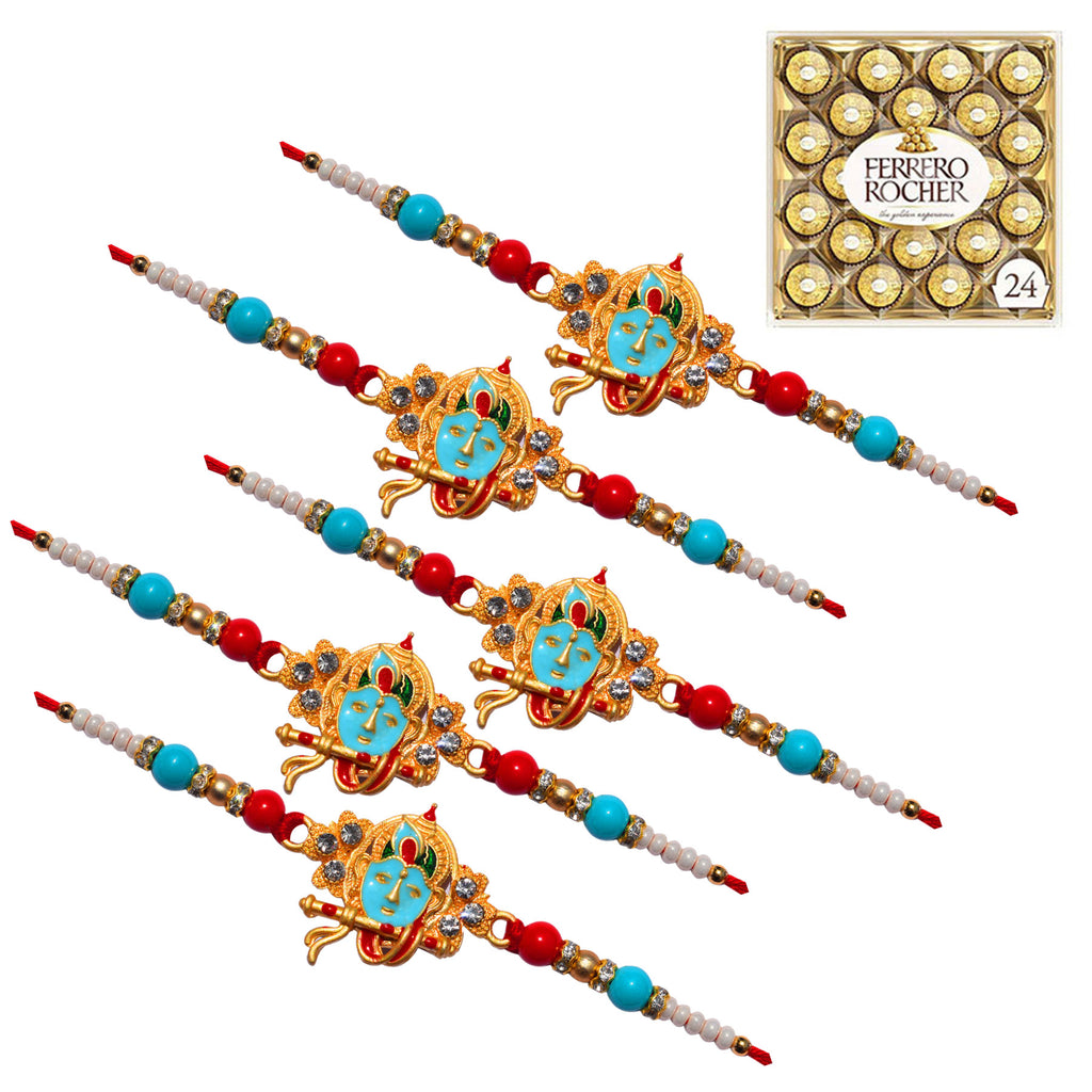 5 Rakhi - Krishna Rakhi Set with Ferrero Rocher Chocolate Box