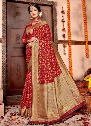 Maroon Banarasi Silk Traditional Wear Weaving Saree