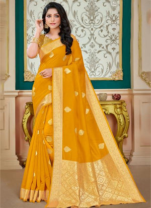 Mustard Cotton Silk Traditional Wear Weaving Saree