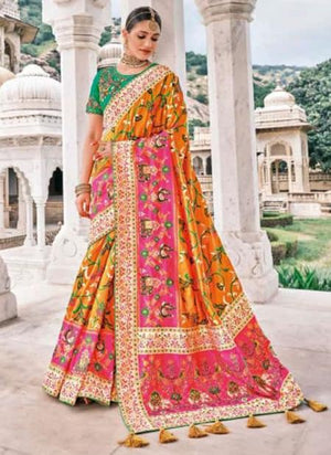 Mustard Pure Silk Reception Wear Weaving Saree