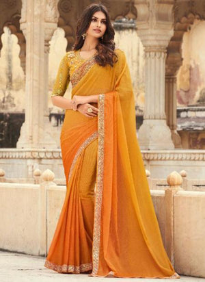 Musterd Fancy Silk Party Wear Embroidery Work Saree