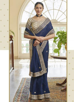 Navy blue Organza Party Wear Sequins Work Saree