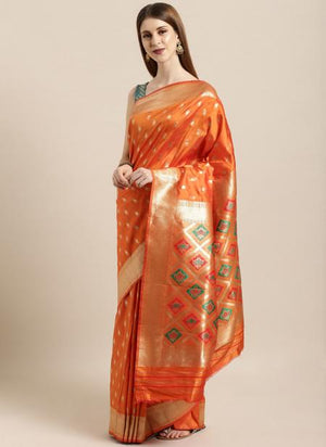 Orange Silk Traditional Wear Weaving Saree