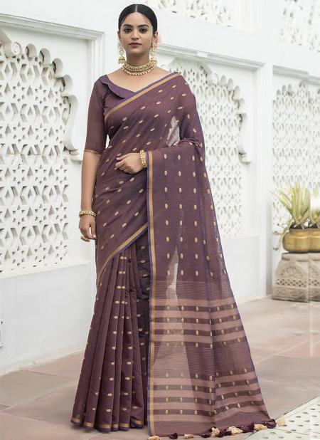 Purple Cotton Traditional Wear Weaving Saree