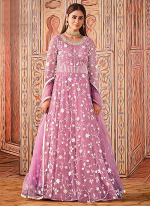 Purple Net Wedding Wear Sequence Work Anarkali Suit