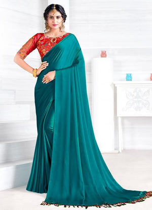 Rama Georgette Satin Party Wear Plain Saree