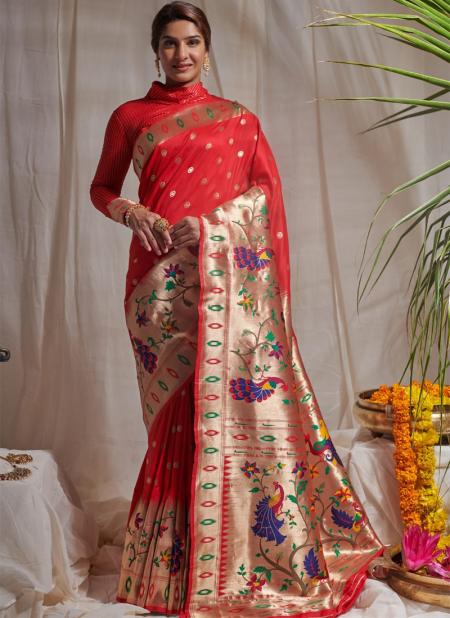 Red Pure Silk Party Wear Weaving Saree