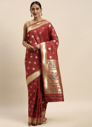 Rust Silk Wedding Wear Weaving Saree