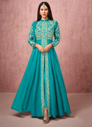 Sky blue  Real Georgette Wedding Wear Embroidery Work Anarkali Suit
