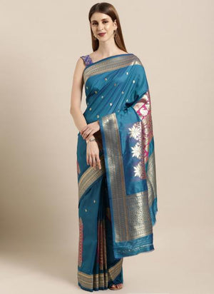 Sky blue Silk Festival Wear Weaving Saree