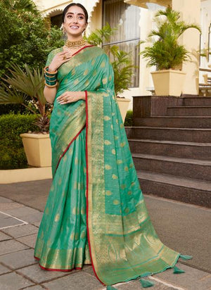 Teal Silk Festival Wear Weaving Saree