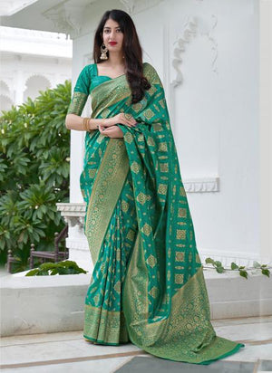 Teal Silk Reception Wear Weaving Saree