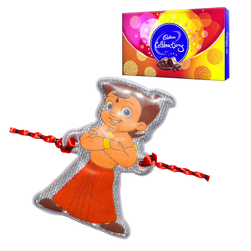 1 Rakhi - Wonderful Chhota Bheem Kids Rakhi With Cadbury Celebration Chocolate Box 130g.